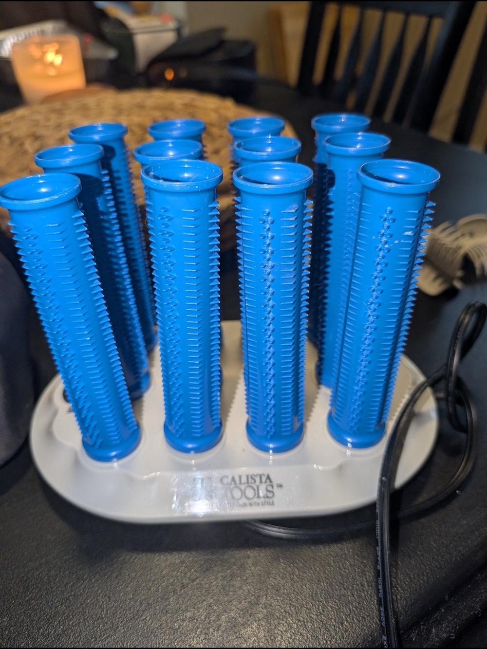 Calista Tools Ion Hot Rollers Long Style Set 12 blue ionic rollers And Base